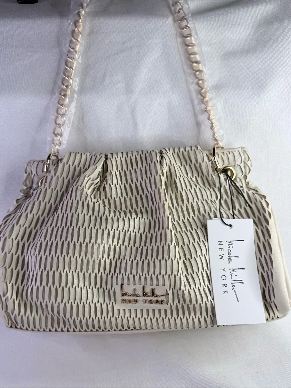 Nicole Miller Cream Mesh-Accent handbag